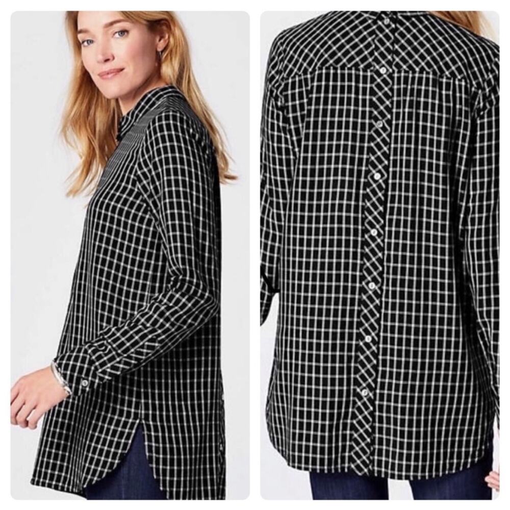 J. Jill windowpane button back longline Tunic top Peter Pan collar, size XL